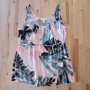 Motherhood Maternity Botanical Tank Top Sz Large Sleeveless Green Pink Casual